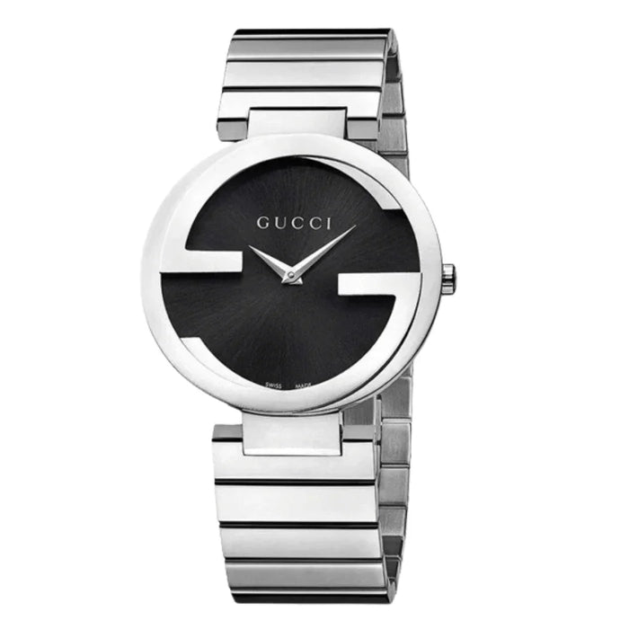 Gucci Interlocking Silver Stainless Steel Black Dial Quartz Watch for Ladies YA133502
