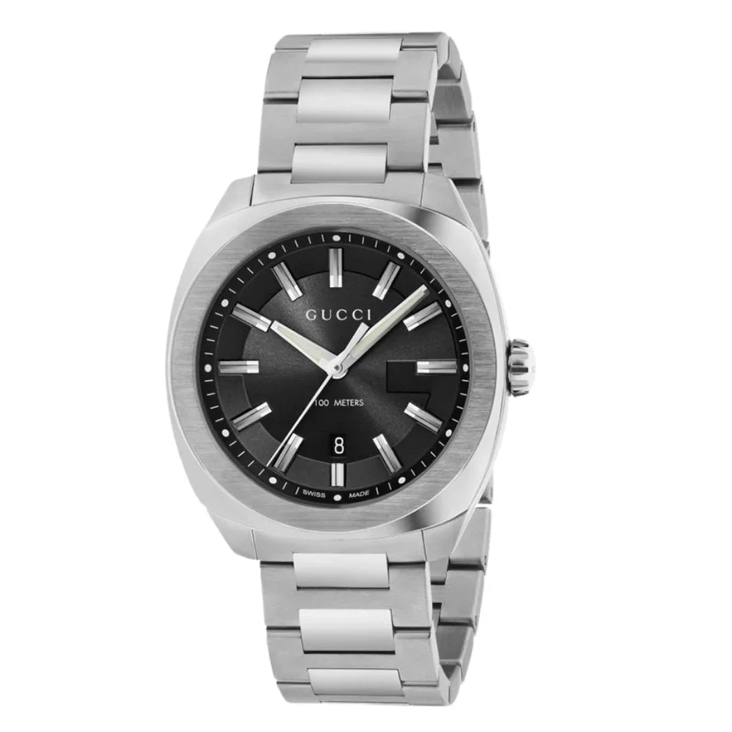 Gucci GG2570 Silver Stainless Steel Black Dial Quartz Watch for Gents