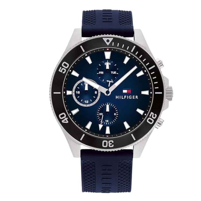 Tommy Hilfiger Men's Quartz Rubber Strap Blue Dial 46mm